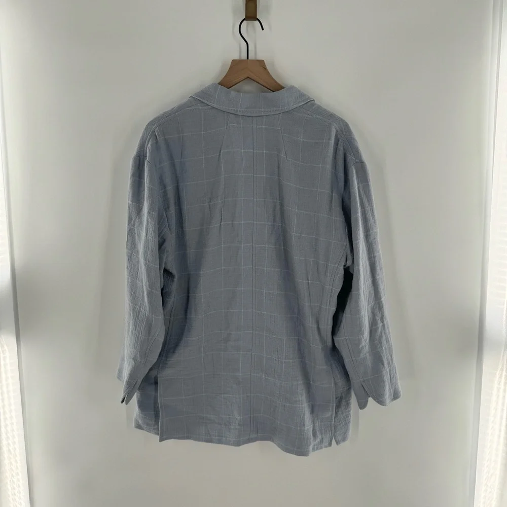 Madewell Larsen Blazer Cotton-Linen Relaxed‎ in Windowpane Blue Size Large